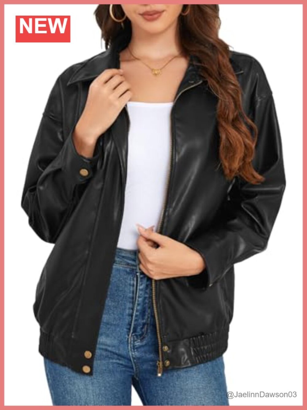 Faux Leather Jacket Women's Oversized Zip Up Motorcycle Outerwear with Pockets
